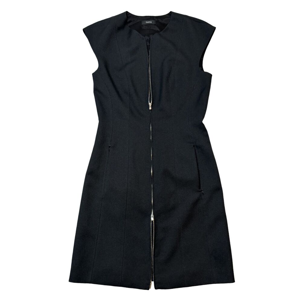 Theory Sleeveless Black Zip Front Dress Bodycon Utility Minimalist XS